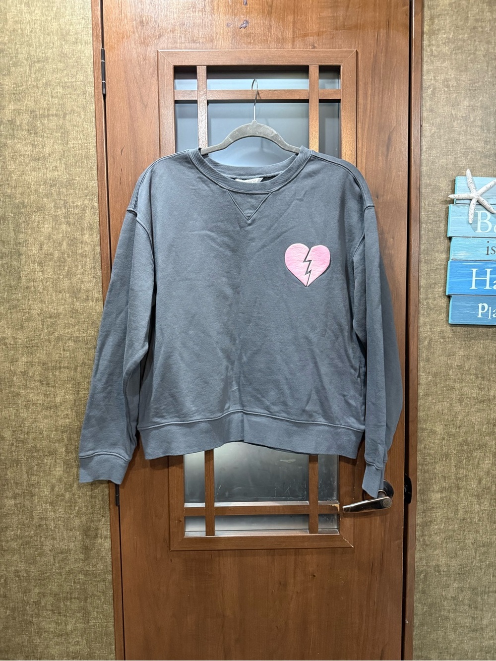 Wildfox Charcoal Gray Crewneck Sweater with Pink Broken Heart
